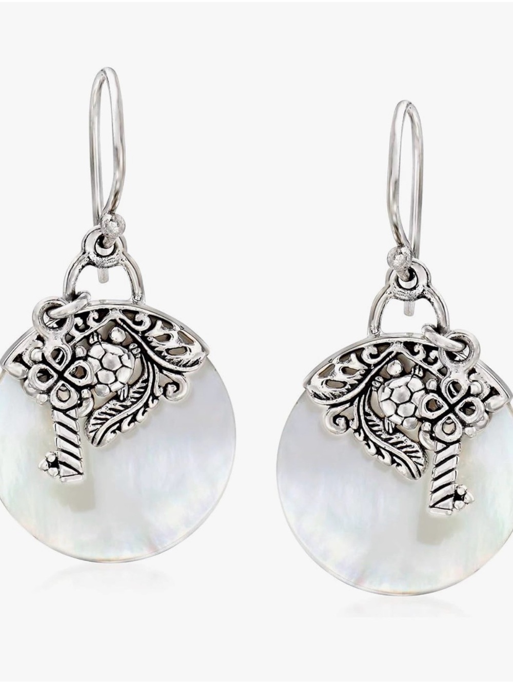 Ross-Simons Mother-of-Pearl Bali-style Sea Turtle Earrings Sterling Silver NWT